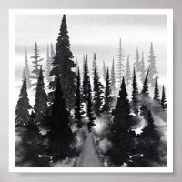 Misti monochrome Pine Forest Wasserfarbe Kunst dru