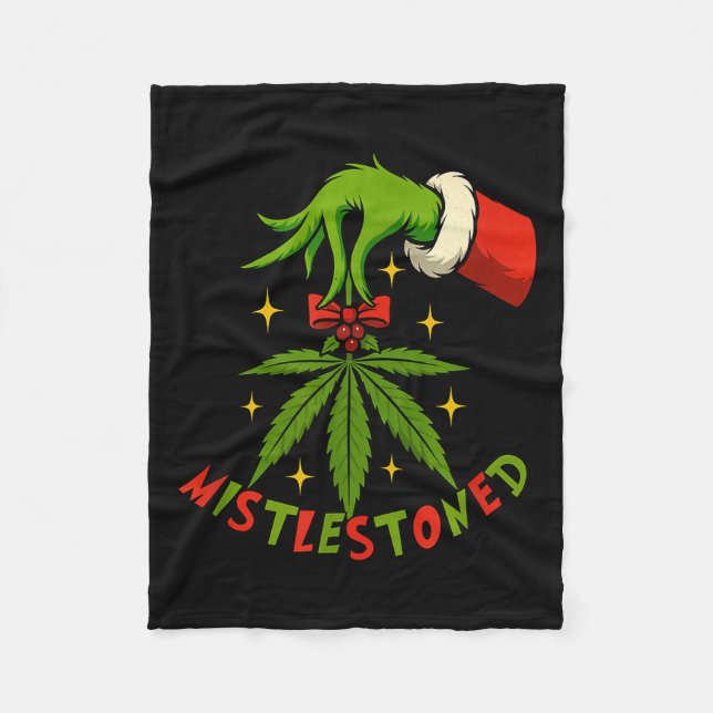 Mistlestoned Weed Leaf Funny Stoner Christmas  Fleecedecke (Vorderseite)