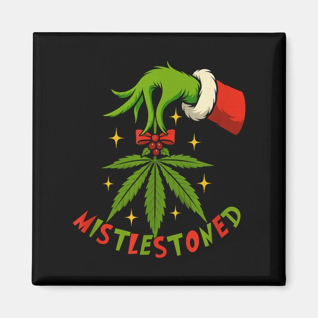 Mistlestoned Weed Leaf Funny Stoner Christmas  Magnet (Vorne)