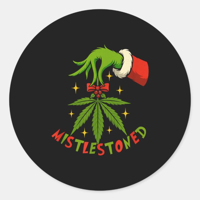 Mistlestoned Weed Leaf Funny Stoner Christmas  Runder Aufkleber (Vorderseite)
