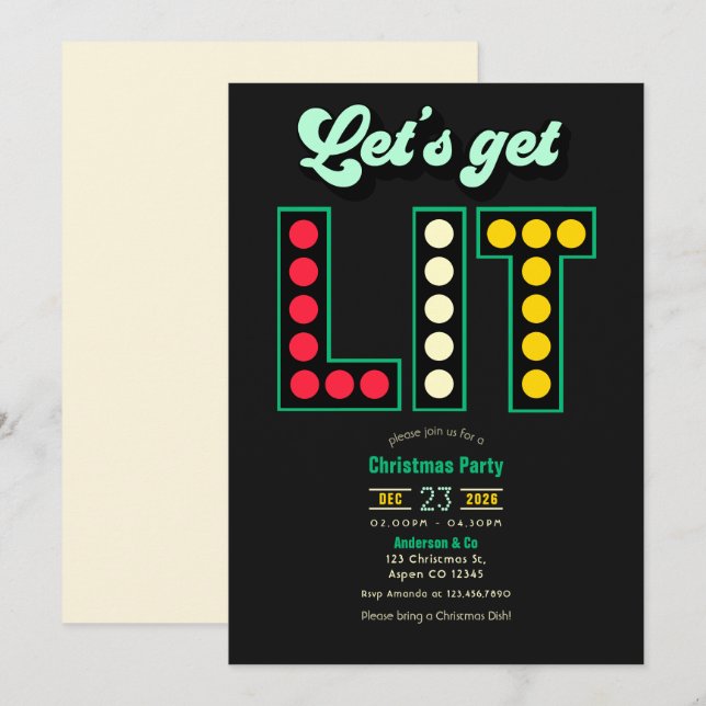 Mistletoe After Dark Get Lit Retro Christmas Party Einladung (Vorne/Hinten)