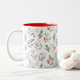 Mistletoe and Holly Berries Pattern Zweifarbige Tasse