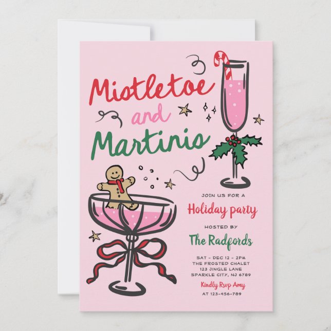 Mistletoe and Martinis Weihnachtsfeier Einladung (Vorderseite)