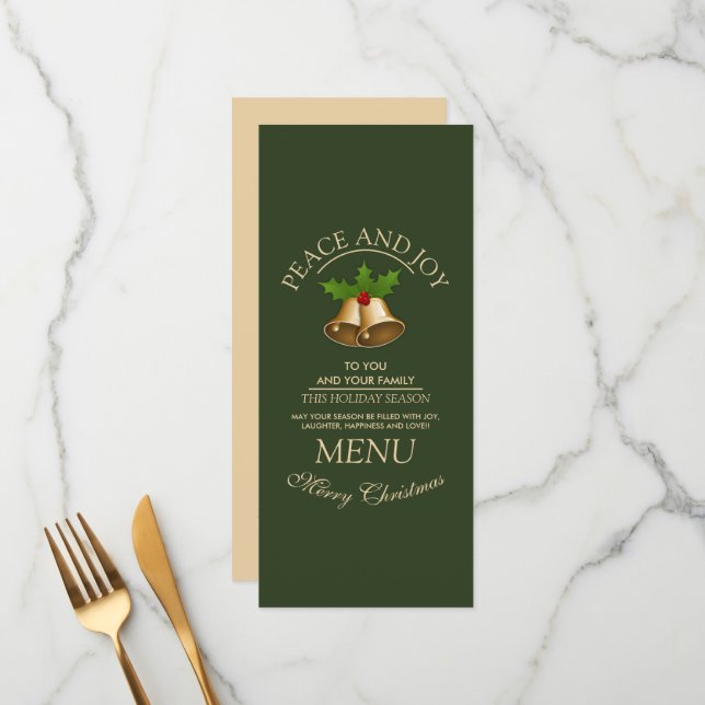 Mistletoe Bells Christmas Menükarte (Vorderseite/Rückseite Beispiel)