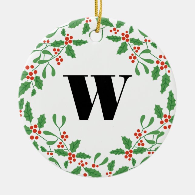 Mistletoe Berry Wreath Monogram Ornament (Vorne)