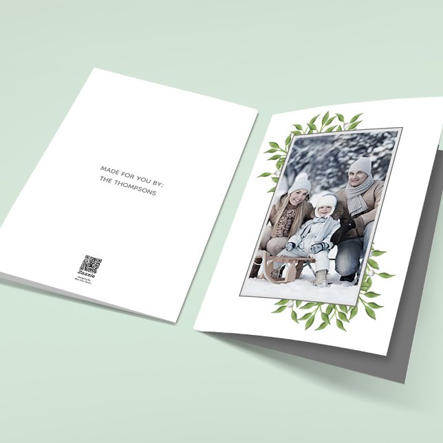 Mistletoe Botanische Weihnachtsfotokarte Elegante Feiertagskarte (Merry Christmas holiday folding photo card with a simple single photo template. )