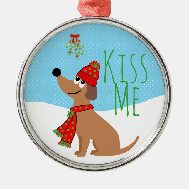 Mistletoe Dog Kisses Keramik Ornament (Vorne)