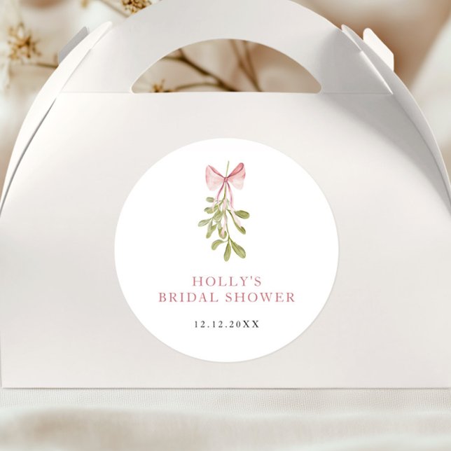 Mistletoe Dusty Rose Bow Brautparty Runder Aufkleber (Von Creator hochgeladen)