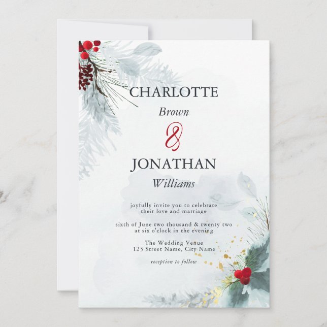 Mistletoe Elegante Watercolor Winter Wedding Invit Einladung (Vorderseite)