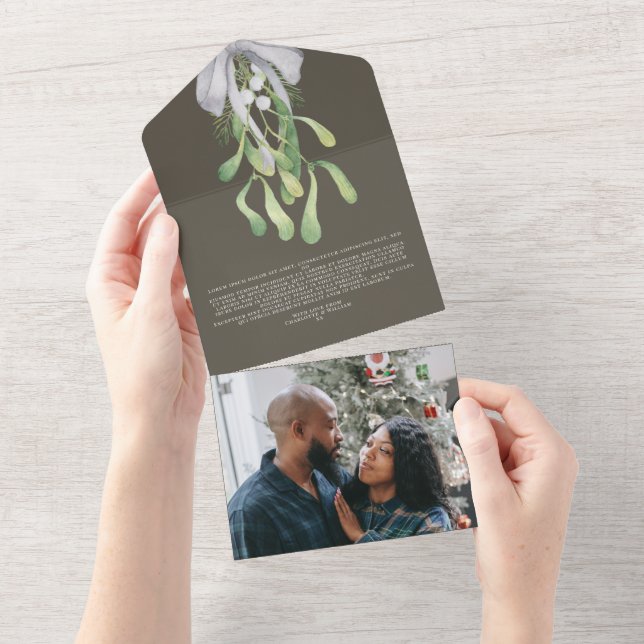 Mistletoe Elegante Weihnachtskarte All In One Einladung (Abreißen)