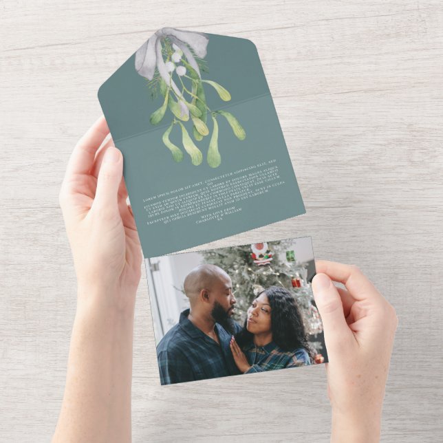 Mistletoe Elegante Weihnachtskarte All In One Einladung (Abreißen)