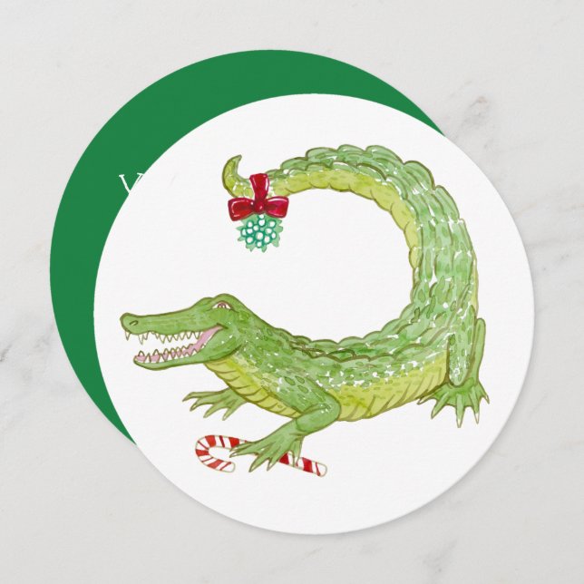 Mistletoe Gator Einladung zu Weihnachten (Vorne/Hinten)