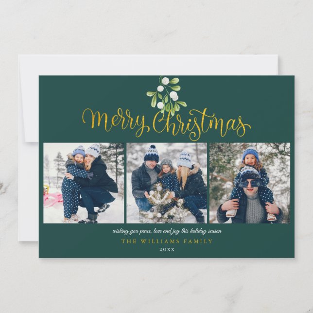 Mistletoe Gold Script Foto Collage Weihnachten (Vorderseite)