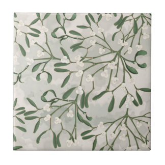 Mistletoe Green Botanical Fliese Weihnachten Küche