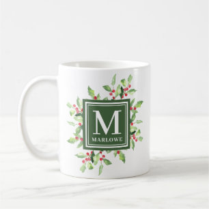 Mistletoe Greenery Monogram Christmas Kaffeetasse