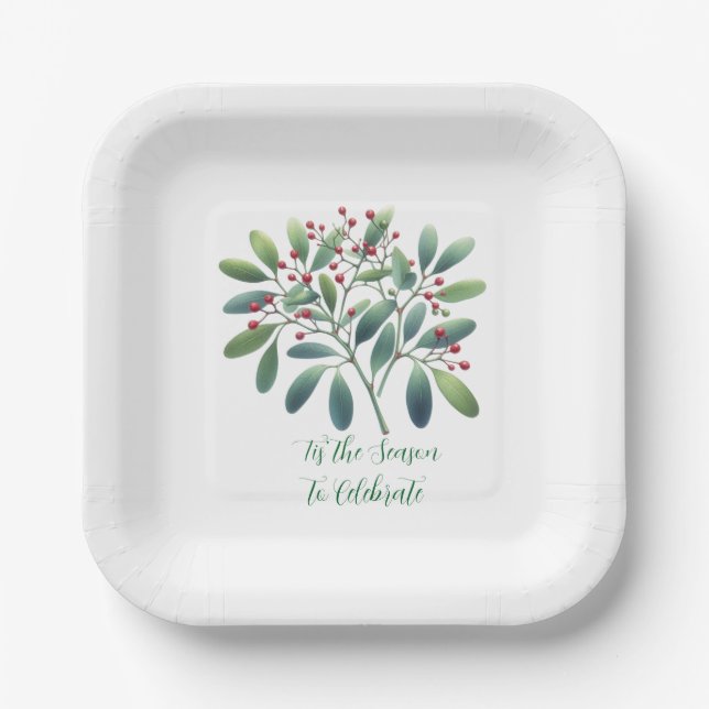 Mistletoe Greenery Simplistic Decor Pappteller (Vorderseite)