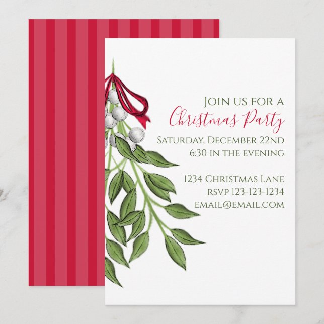 Mistletoe Greenery Whimsical Trendy Holiday Party Einladung (Vorne/Hinten)