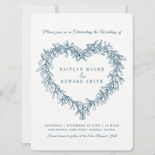 Mistletoe heart line Art Hochzeit blau Einladung