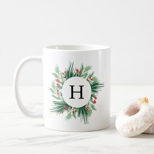 Mistletoe Holiday Monogram Kaffeetasse (Mit Donut)