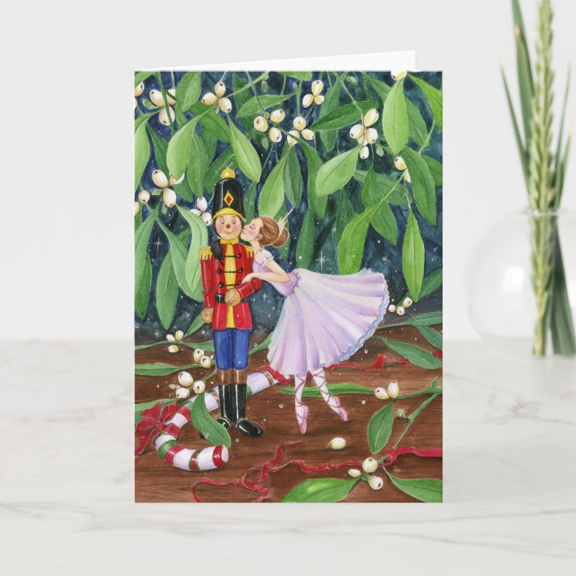 Mistletoe Kiss Feiertagskarte (Vorderseite)