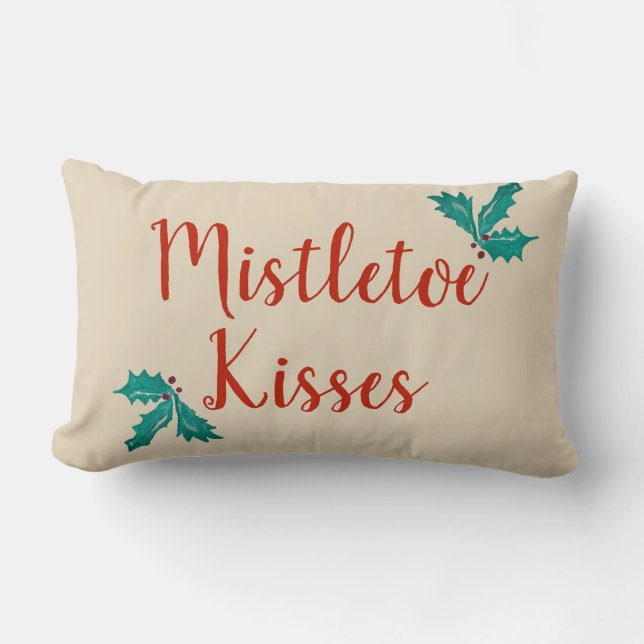 Mistletoe Kisses Holly Ivy Vintag Beige Holiday Lendenkissen (Vorderseite)