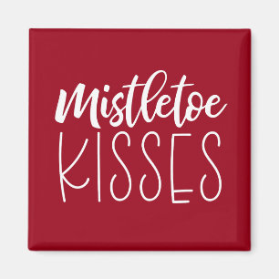 Mistletoe Kisses Typografie Red Christmas Magnet