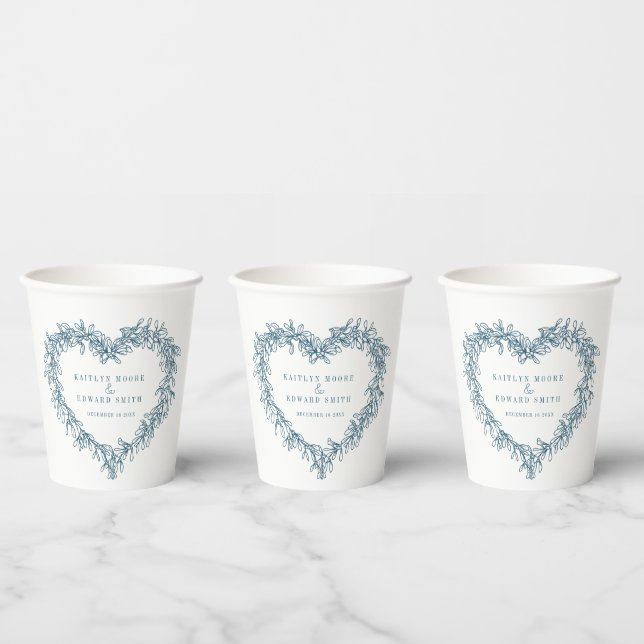 Mistletoe line Art Blue Winter Hochzeit Brauch Pappbecher (Multi)