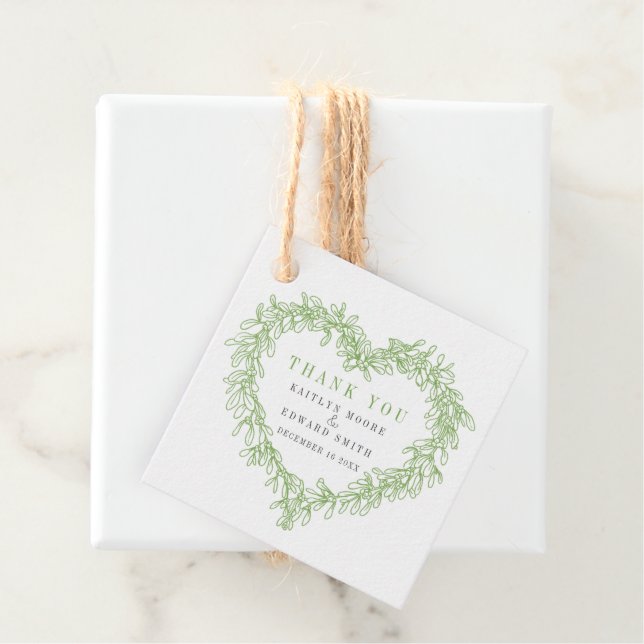 Mistletoe line art green gray Hochzeit danke Geschenkanhänger (Beispiel)