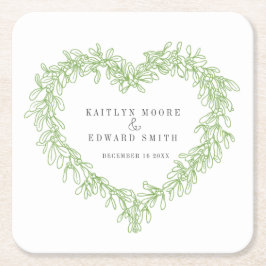 Mistletoe line Art Green Winter Hochzeit Brauch Rechteckiger Pappuntersetzer