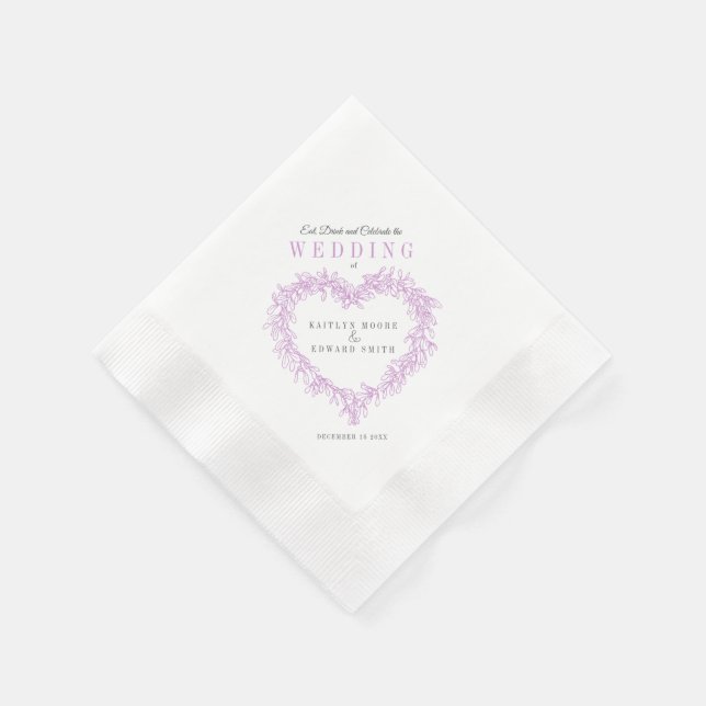Mistletoe line Art lila weiße Hochzeit Brauch Serviette (Ecke)