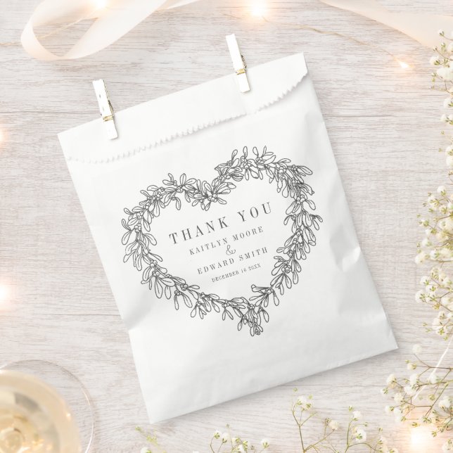 Mistletoe line art Schwarz-weiß wedding danke Geschenktütchen (Ausgeschnitten)