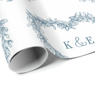Mistletoe line art zeichnend monogramm blau geschenkpapier