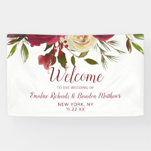 Mistletoe Manor Aquarell-Blumen-Hochzeitsbegrüßung Banner
