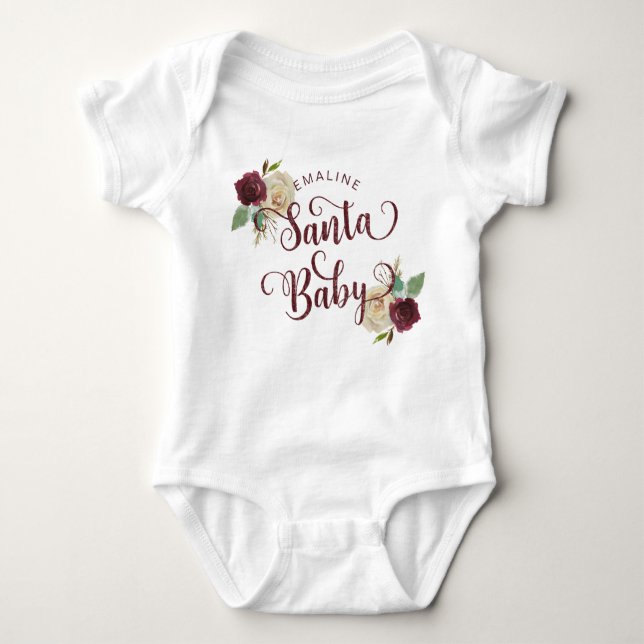 Mistletoe Manor Christmas Floral Santa Baby Girl Strampler (Vorderseite)