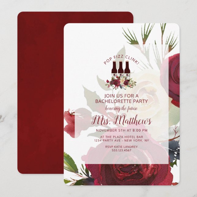 Mistletoe Manor Pop Fizz Clink Junggeselinnen-Absc Einladung (Vorne/Hinten)