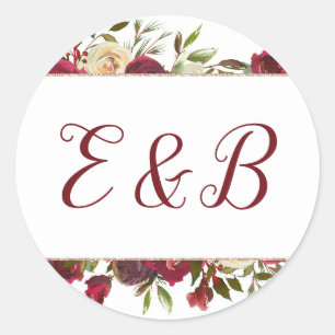 Mistletoe Manor Wasserfarben Winter Monogramm Hoch Runder Aufkleber