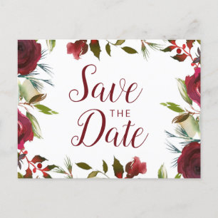 Mistletoe Manor Watercolor Winter Save the Date Ankündigungspostkarte