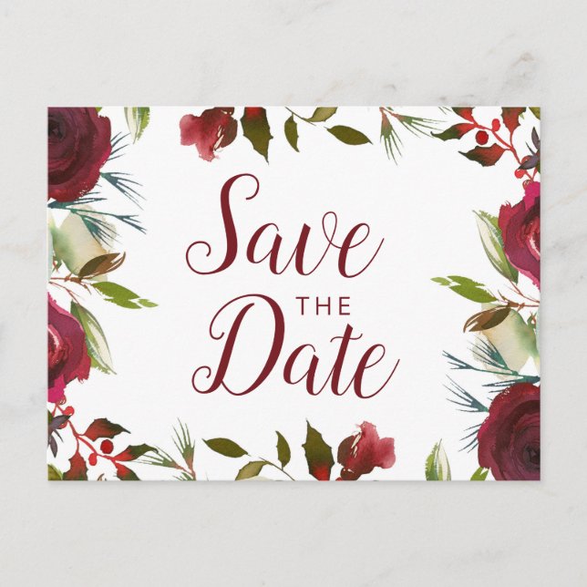 Mistletoe Manor Watercolor Winter Save the Date Ankündigungspostkarte (Vorderseite)
