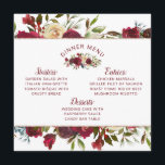 Mistletoe Manor Watercolor Winter Square Dinner Menükarte<br><div class="desc">Mistletoe Manor Watercolor Lush Winter Rose Design mit handgemalten Floralen, Holly Berry Blätter, Pine Sprig Foliage. Farbenfrohe Marsala, Wein Merlot Rot, Burgund, Elfenbeincreme und Grün. Mit Wirbler Chic Typografie Pinsel Script Schriftart und Rose Gold Glitzer Foil Elegant Geometric Rectangle Rahmen - Hochzeitsessen Empfang Tisch Deco Square Menus! ~ Karo mein...</div>