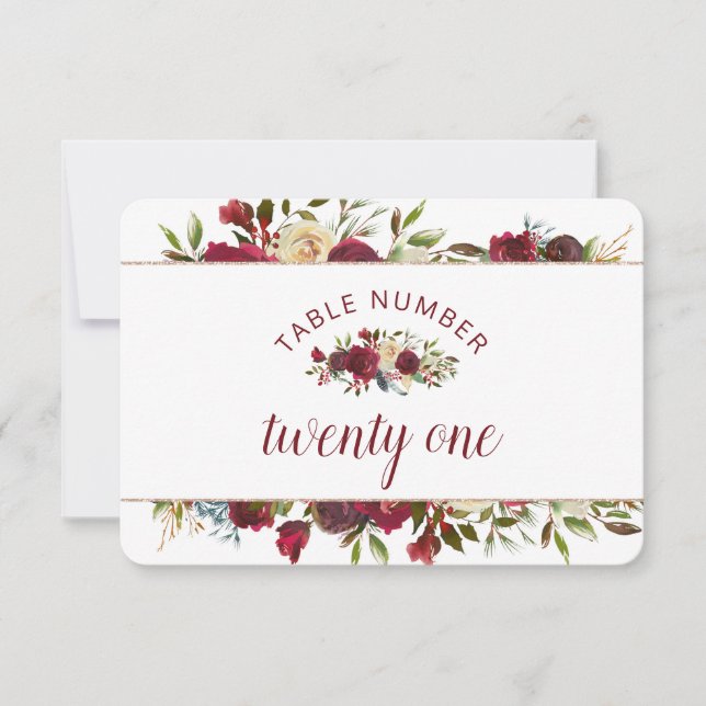 Mistletoe Manor Winter Chic Wedding Tischnummern (Vorderseite)