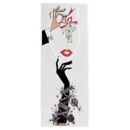Mistletoe Mischief 1950s Illustration Geschenktüte Für Weinflaschen