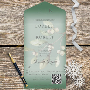 Mistletoe Modern Pine Green QR Code All In One Einladung