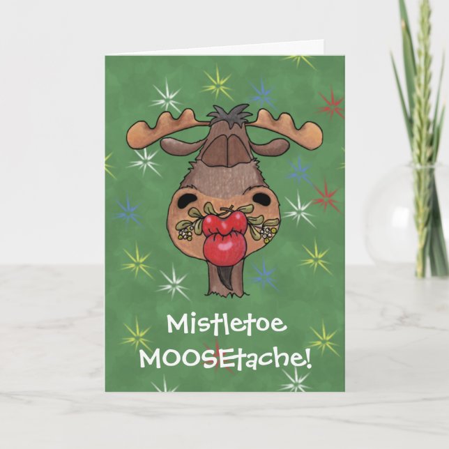 Mistletoe MOOSEtache Feiertagskarte (Vorderseite)