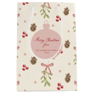 Mistletoe Pine Cone Berry Pattern Mittlere Geschenktüte