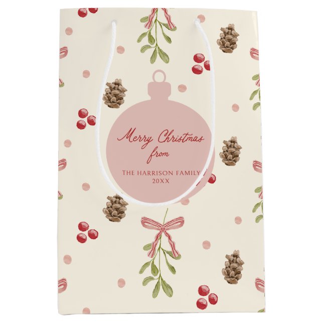Mistletoe Pine Cone Berry Pattern Mittlere Geschenktüte (Vorderseite)