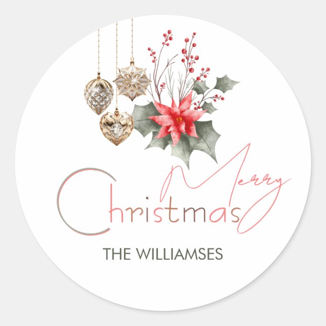 Mistletoe Red Green Posh Christmas Ornament Script Runder Aufkleber (Vorderseite)