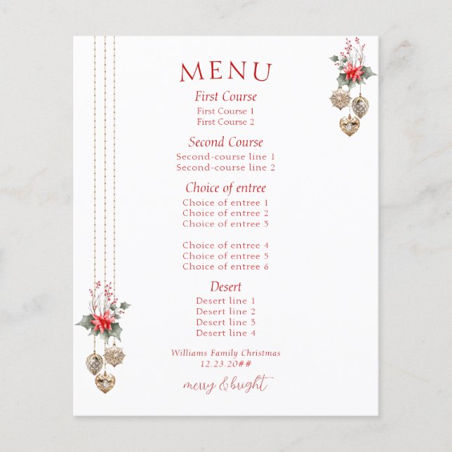 Mistletoe Red Posh Party Dinner Menu (Vorderseite)