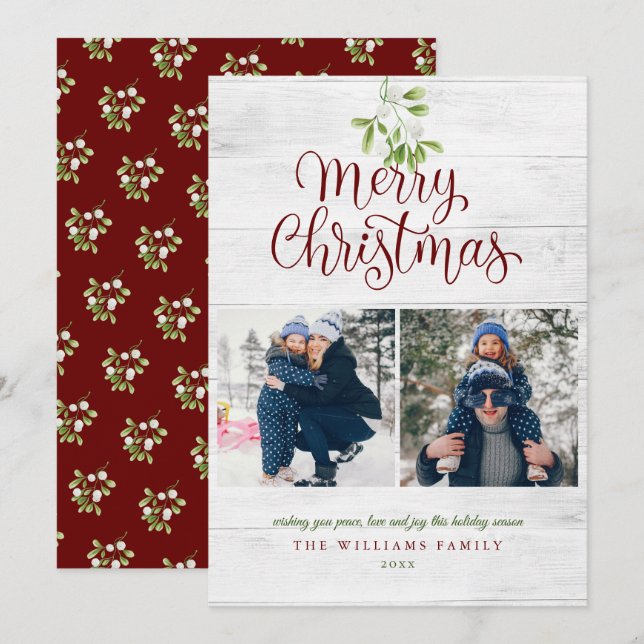 Mistletoe Rustic Wood Frohe Weihnachten 2 Foto (Vorne/Hinten)