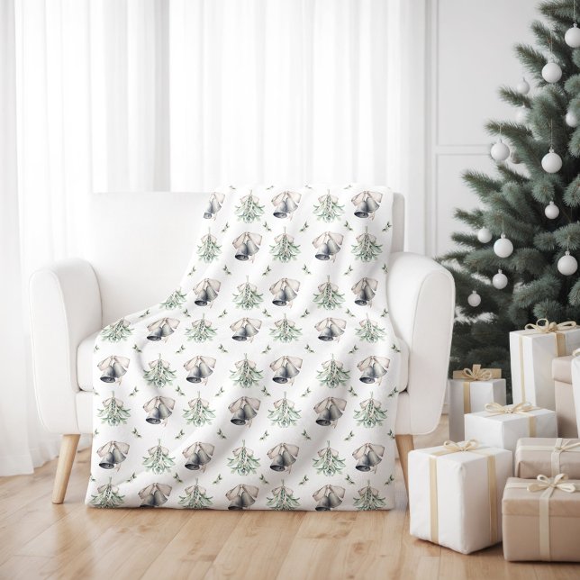 Mistletoe Silver Bells Weihnachten Fleecedecke (Mistletoe Silver Bells Christmas Holiday Blanket)