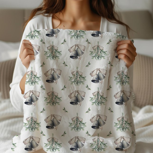 Mistletoe Silver Bells Weihnachten Sherpadecke (Mistletoe and Silver Bells Sherpa Blanket)